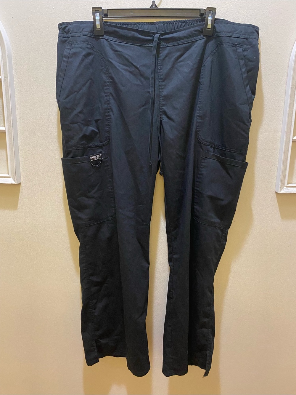 Cherokee Women's Black Cargo Scrub Pants with Drawstring